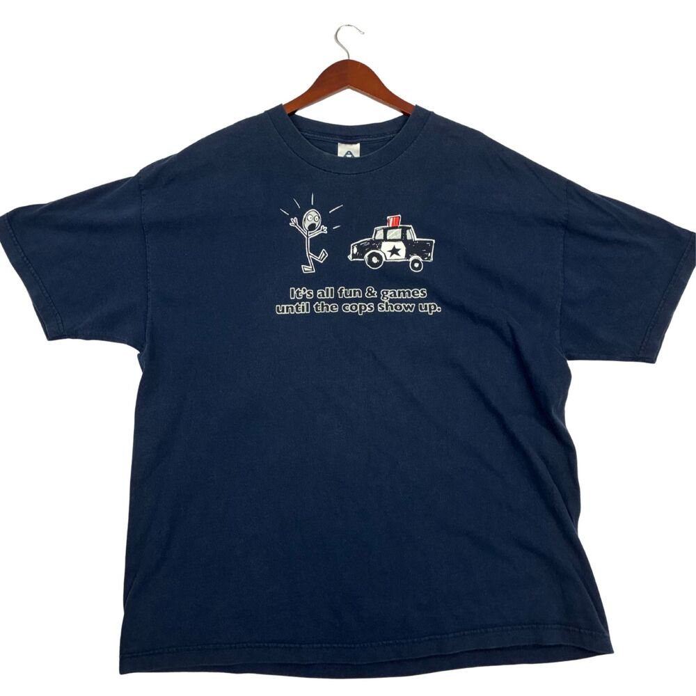 Funny Cops Show Up T Shirt Mens 2XL Navy Blue Graphic Tee Alstyle Police Humor
